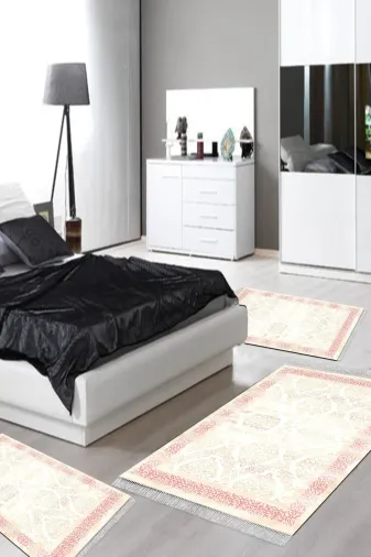 Alanur Home 1376-yatak-3-pcs-K-S Eko Trend Djt Yıkanabilir Kaymaz Taban 3 Lü Yatak Odası Takımı 1376 Klasik Koyu Pembe
