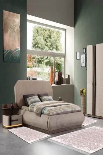 Alanur Home 1488-yatak-3-pcs-K-S Eko Trend Djt Yıkanabilir Kaymaz Taban 3 Lü Yatak Odası Takımı 1488 Modern Pudra