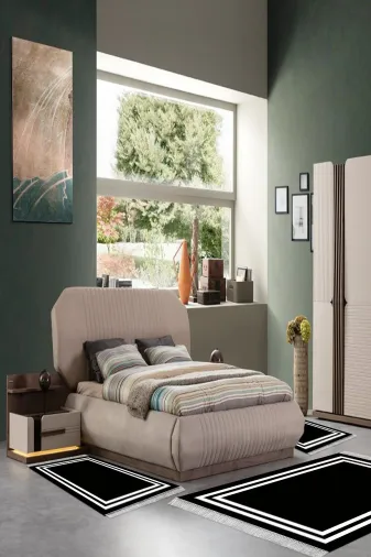 Alanur Home 1696-yatak-3-pcs-K-S Eko Trend Djt Yıkanabilir Kaymaz Taban 3 Lü Yatak Odası Takımı 1696 Bordürlü Siyah Beyaz