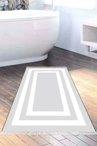 Alanur Home 2229M-Trend-Banyo Eko Trend Djt Banyo Paspası Yıkanabilir Kaymaz Taban 2229M Bordürlü Gri Beyaz