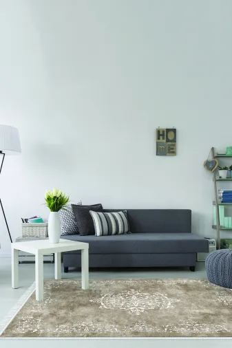 Alanur Home 400616-K Bej Trend Kaymaz Dod Tabanlı Saçaklı Dijital Halı
