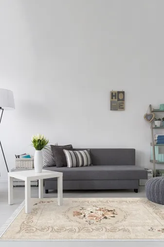 Alanur Home 400632-K-S Kahverengi Trend Keçe Tabanlı Saçaklı Dijital Halı