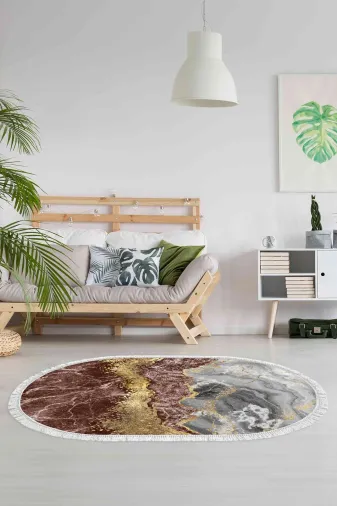 Alanur Home 400701-K-S-Oval Alanur Trend Keçe Tabanlı Saçaklı Dijital Halı Oval Renkli?