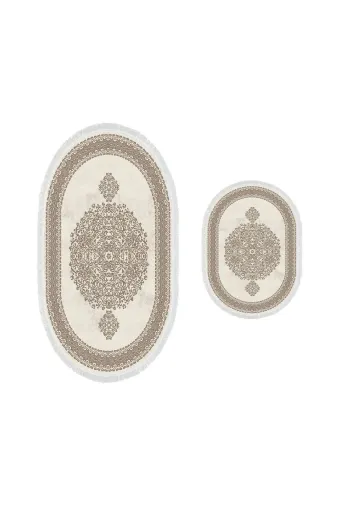 Alanur Home 410602-O Alanur Trend Kaymaz Taban Oval Saçaklı Dijital Banyo Takımı Kahve