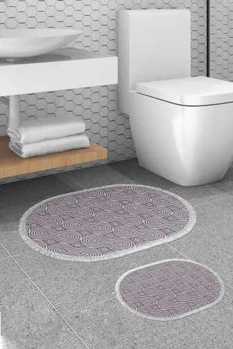 Alanur Home 410605-O Alanur Trend Kaymaz Taban Oval Saçaklı Dijital Banyo Takımı Bej