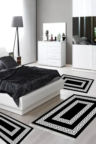 Alanur Home 650M-yatak-3-pcs-K-S Eko Trend Djt Yıkanabilir Kaymaz Taban 3 Lü Yatak Odası Takımı 650M Modern Siyah