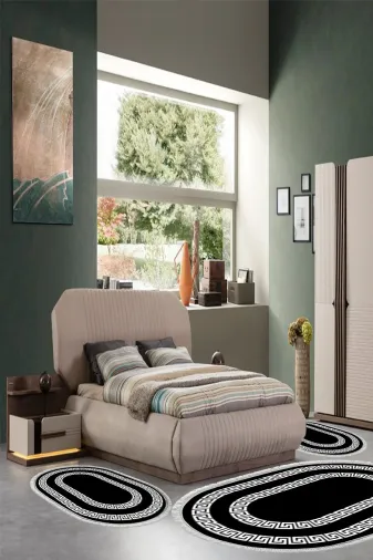 Alanur Home 650M-yatak-3-pcs-oval-K-S-Oval Eko Trend Djt Yıkanabilir Kaymaz Taban Oval 3 Lü Yatak Odası Takımı 650M Modern Siyah