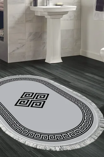 Alanur Home 656M-Trend-Banyo-Oval Eko Trend Djt Banyo Paspası Yıkanabilir Kaymaz Taban 656M Oval Modern Gri