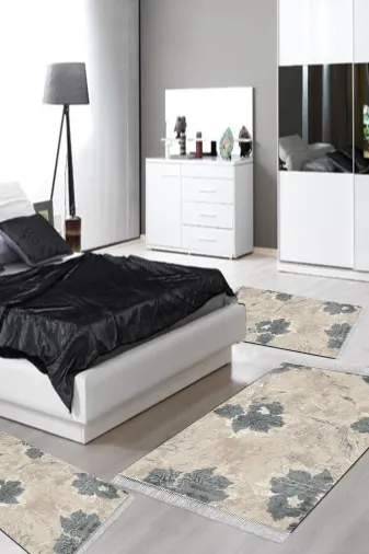 Alanur Home 660M-yatak-3-pcs-K-S Eko Trend Djt Yıkanabilir Kaymaz Taban 3 Lü Yatak Odası Takımı 660M Suluboya Bej