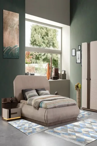 Alanur Home 661-yatak-3-pcs-K-S Eko Trend Djt Yıkanabilir Kaymaz Taban 3 Lü Yatak Odası Takımı 661 Iskandinav Mavi