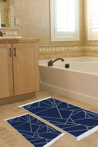 Alanur Home 717-eko-klozet-K-S Eko Trend Djt 2 Li Yıkanabilir Kaymaz Taban Banyo Paspas 717 Modern Lacivert (60 X 100 - 50 X 60)