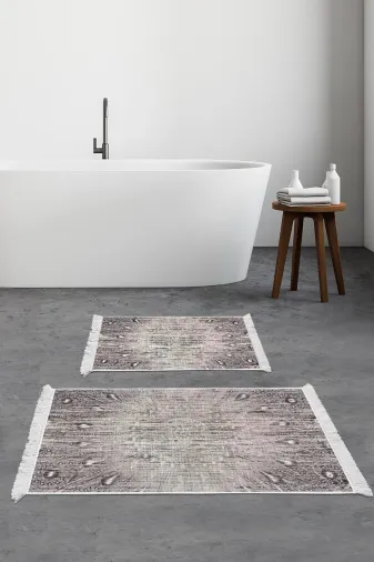 Alanur Home 743-eko-klozet-K-S Eko Trend Djt 2 Li Yıkanabilir Kaymaz Taban Banyo Paspas 743 Modern Pudra (60 X 100 - 50 X 60)