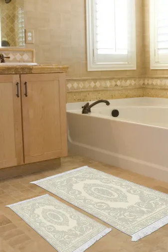 Alanur Home 747-eko-klozet-K-S Eko Trend Djt 2 Li Yıkanabilir Kaymaz Taban Banyo Paspas 747 Klasik Krem (60 X 100 - 50 X 60)