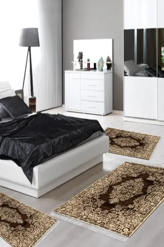 Alanur Home 761-yatak-3-pcs-K-S Eko Trend Djt Yıkanabilir Kaymaz Taban 3 Lü Yatak Odası Takımı 761 Osmanli Kahve