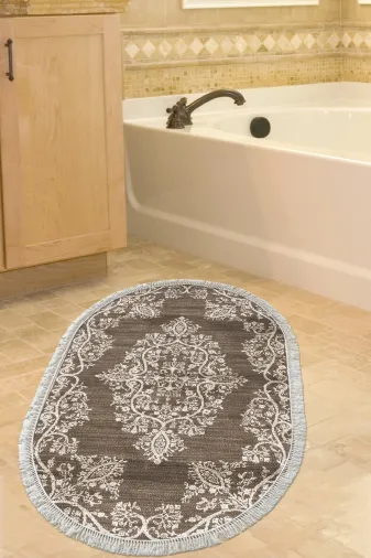 Alanur Home 762-Trend-Banyo-Oval Eko Trend Djt Banyo Paspası Yıkanabilir Kaymaz Taban 762 Oval Osmanlı Vizon