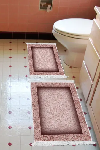 Alanur Home 767-eko-klozet-K-S Eko Trend Djt 2 Li Yıkanabilir Kaymaz Taban Banyo Paspas 767 Bordürlü Bordo (60 X 100 - 50 X 60)