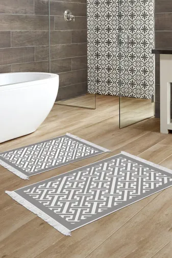 Alanur Home 769-eko-klozet-2-K-S Eko Trend Djt 2 Li Yıkanabilir Kaymaz Taban Banyo Paspas 769 Modern Gri (50 X 80 - 40 X 50)