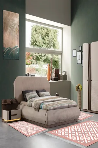 Alanur Home 769-yatak-3-pcs-K-S Eko Trend Djt Yıkanabilir Kaymaz Taban 3 Lü Yatak Odası Takımı 769 Modern Pudra