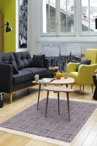 Alanur Home 900605 Bej Star Kaymaz Pamuk Tabanlı Saçaklı Dijital Halı