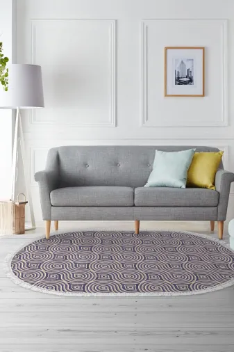 Alanur Home 900605-Oval Alanur Star Kaymaz Pamuk Tabanlı Saçaklı Dijital Halı Oval Bej