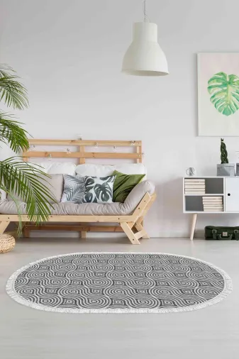 Alanur Home 900605-Oval Saçaklı Dijital Halı