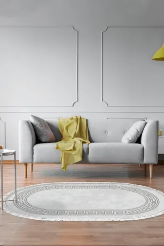 Alanur Home 900626-P-S-Oval Alanur Star Pamuk Tabanlı Saçaklı Dijital Halı Oval Gri?