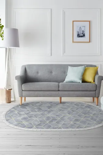 Alanur Home 900627-P-S-Oval Mavi Star Pamuk Tabanlı Saçaklı Dijital Oval Halı