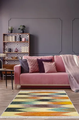 Alanur Home 900629-P-S Alanur Star Pamuk Tabanlı Saçaklı Dijital Halı Multi?