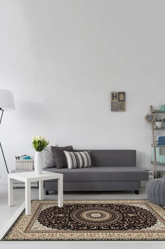 Alanur Home 900638-P-S Star Pamuk Tabanlı Saçaklı Dijital Halı Kahve