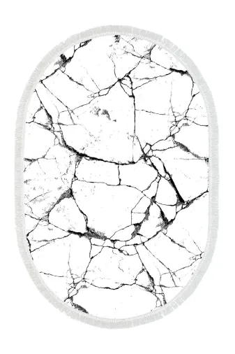 Alanur Home 900698-P-S-Oval Beyaz Pamuk Tabanlı Saçaklı Dijital Oval Halı