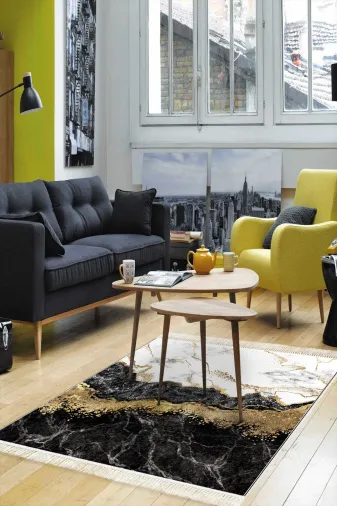 Alanur Home 900701-P-S Krem Pamuk Tabanlı Saçaklı Dijital Halı
