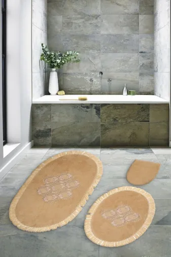 Alanur Home Akasya Welsoft Dantelli 3'lü Banyo Klozet Takımı Cappuccino