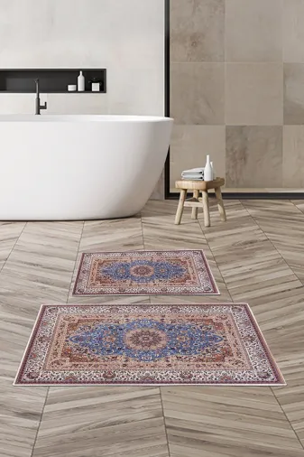 Alanur Home Alanur Trend Kaymaz Taban Dijital Banyo Takımı Kt443 Mavi