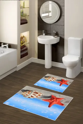 Alanur Home Alanur Trend Kaymaz Taban Dijital Banyo Takımı Kt437 Mavi