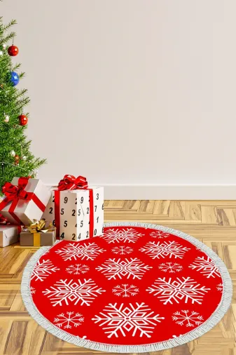 Alanur Home chr17M-K-S-Yuvarlak Yılbaşına Özel Keçe Dijital Yıkanabilir Yuvarlak Halı Chr17M Kırmızı