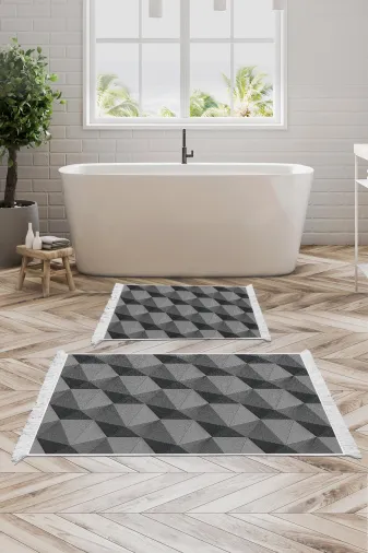 Alanur Home E5010-sckl-p-klozet Kaymaz Taban Djt Klozet Takımı Star Pamuk Saçaklı Geometrik E5010 Gri