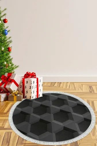 Alanur Home E5016-sckl-p-hali-yuvarlak Kaymaz Dijital Mutfak & Salon Halı Star Pamuk Saçaklı Yuvarlak Geometrik E5016 Siyah