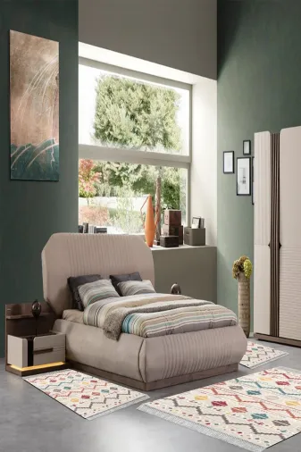 Alanur Home F5001-yatak-3-pcs-K-S Eko Trend Djt Yıkanabilir Kaymaz Taban 3 Lü Yatak Odası Takımı F5001 Iskandinav Renkli