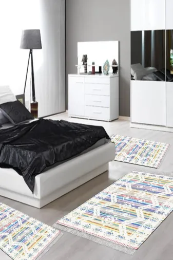 Alanur Home F5014-yatak-3-pcs-K-S Eko Trend Djt Yıkanabilir Kaymaz Taban 3 Lü Yatak Odası Takımı F5014 Iskandinav Renkli