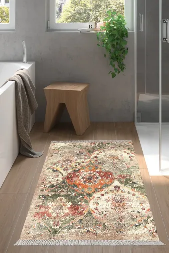 Alanur Home F5030-Trend-Banyo Eko Trend Djt Banyo Paspası Yıkanabilir Kaymaz Taban F5030 Vintage Renkli