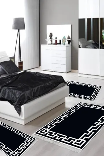 Alanur Home F5035-yatak-3-pcs-K-S Eko Trend Djt Yıkanabilir Kaymaz Taban 3 Lü Yatak Odası Takımı F5035 Modern Siyah