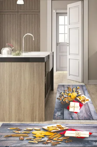 Alanur Home F5061-mutfak-2-pcs-K-S Eko Trend Djt 2 Li Yıkanabilir Kaymaz Taban Mutfak Halısı Seti F5061 Mutfak Renkli