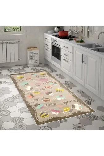 Alanur Home Mu102-K-Kahve Alanur Trend Keçe Tabanlı Mutfak Halı Mu102 Kahve