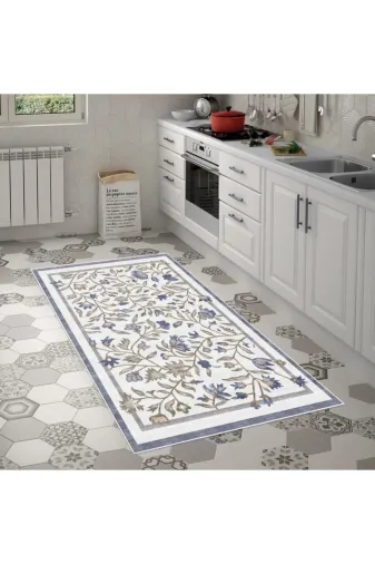 Alanur Home Mu106-K-Mavi Alanur Trend Keçe Tabanlı Mutfak Halı Mu106 Mavi
