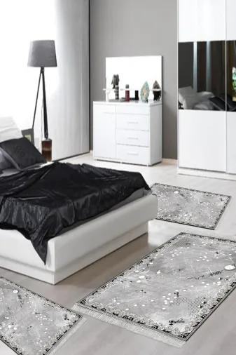 Alanur Home Mu118-yatak-3-pcs-K-S Eko Trend Djt Yıkanabilir Kaymaz Taban 3 Lü Yatak Odası Takımı Mu118 Modern Gri