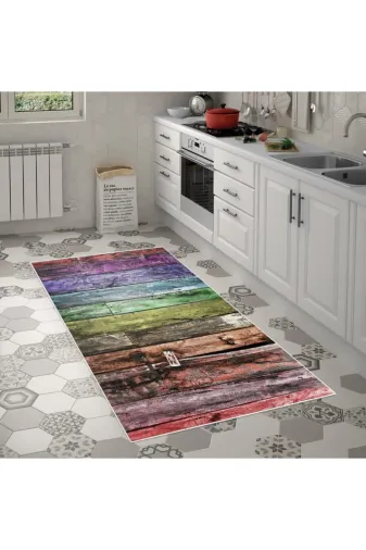 Alanur Home Mu136-K-Renkli Alanur Trend Keçe Tabanlı Mutfak Halı Mu136 Renkli