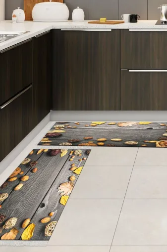 Alanur Home Mu137-mutfak-2-pcs-K-S Eko Trend Djt 2 Li Yıkanabilir Kaymaz Taban Mutfak Halısı Seti Mu137 Mutfak Kahve
