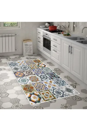 Alanur Home Mu144-K-Renkli Keçe Tabanlı Mutfak Halı Mu144 Renkli