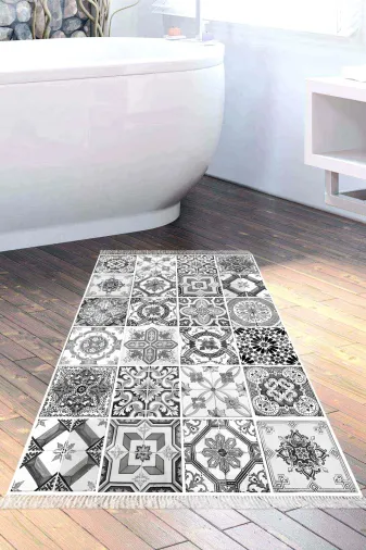 Alanur Home Mu144-Trend-Banyo Eko Trend Djt Banyo Paspası Yıkanabilir Kaymaz Taban Mu144 Patchwork Gri