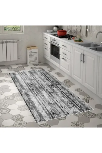 Alanur Home Mu147-K-Gri Alanur Trend Keçe Tabanlı Mutfak Halı Mu147 Gri